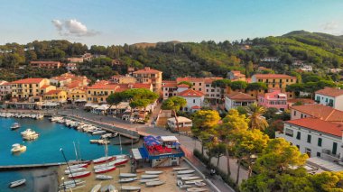 Marina Di Campo, Elba Island. Beautiful aerial view of townscape in Italy. clipart