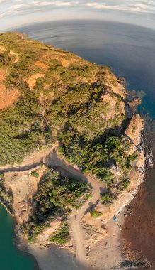 Terranera Sahili 'nin hava manzarası, Elba Adası - İtalya.