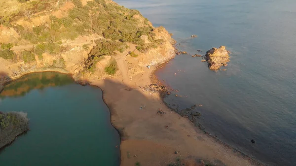 Hermosa Costa Isla Elba Atardecer Italia Desde Dron —  Fotos de Stock