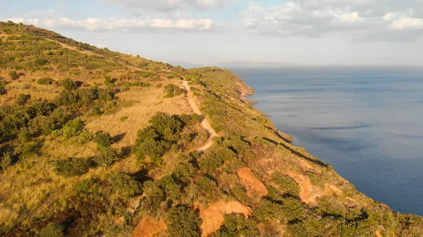 Bela Costa Ilha Elba Entardecer Itália Partir Drone — Fotografia de Stock