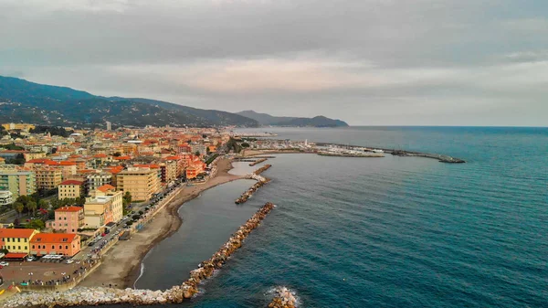 Vista Aérea Chiavari Liguria Italia Paisaje Ciudad Desde Drone Atardecer — Foto de Stock