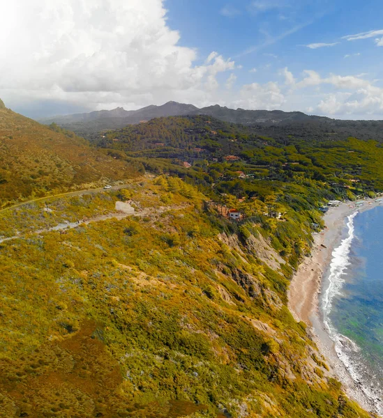 Ilha Elba Pôr Sol Itália Lindos Litoral Colinas Paisagem — Fotografia de Stock