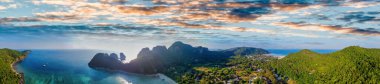 Amazing aerial view of Loh Lana Bay in Phi Phi Don, Thailand. clipart