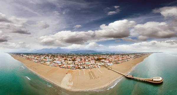 Incrível Vista Aérea Pôr Sol Bela Costa Lido Camaiore Toscana — Fotografia de Stock