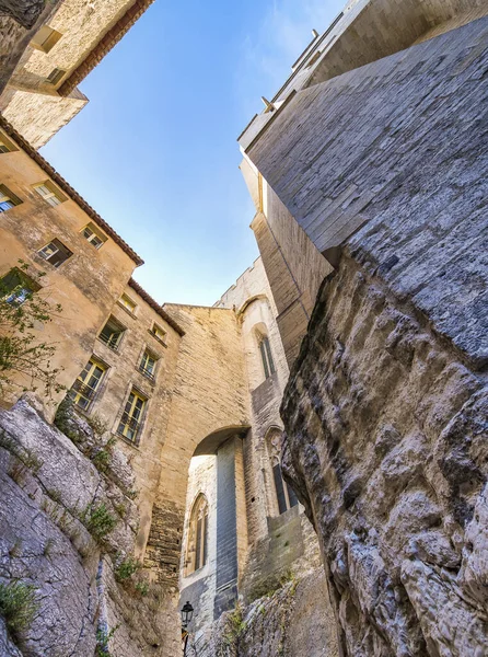 Vidvinkel Utsikt Över Medeltida Stadsbyggnader Provence Frankrike — Stockfoto