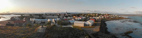 Borgarnes Península Snaefellsnes Islandia Vista Aérea Desde Drone Atardecer Verano —  Fotos de Stock