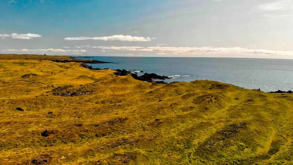 Vue Aérienne Imprenable Sur Côte Djupalonssandur Saison Estivale Islande — Photo