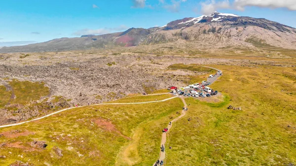 Incrível Vista Aérea Costa Djupalonssandur Temporada Verão Islândia — Fotografia de Stock