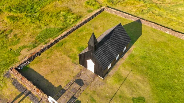 Budavegur Islandia Occidental Vista Aérea Famosa Iglesia Negra Budir — Foto de Stock