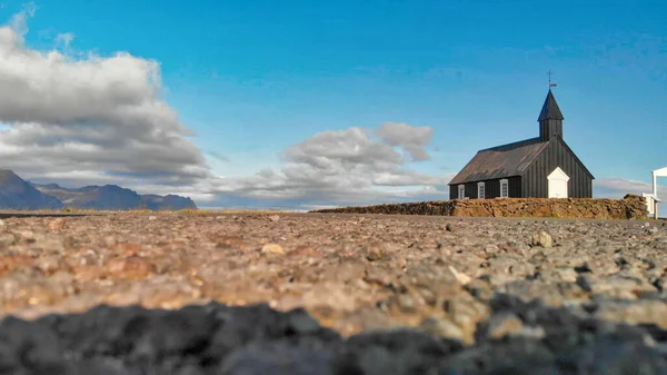 Чёрная Церковь Будира Исландия Вид Воздуха Закат Беспилотника — стоковое фото
