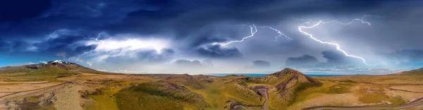 Tempestade Sobre Vulcão Islândia Cratera Saxholl Vista Aérea Panorâmica — Fotografia de Stock