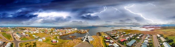 Luchtfoto Van Stykkisholmur Schiereiland Snaefellsnes Tijdens Een Storm Ijsland — Stockfoto