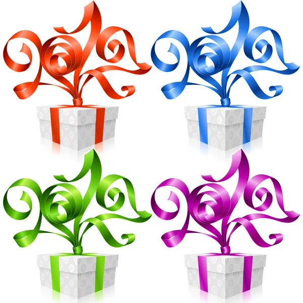 Vector set of ribbons and gift boxes — Stock Vector