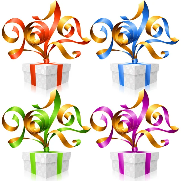 Ensemble vectoriel de rubans et de boîtes-cadeaux — Image vectorielle
