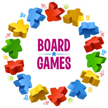 Çok renkli meeples çerçevesinde daire