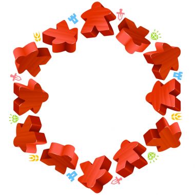 Kırmızı meeples altıgen çerçeve