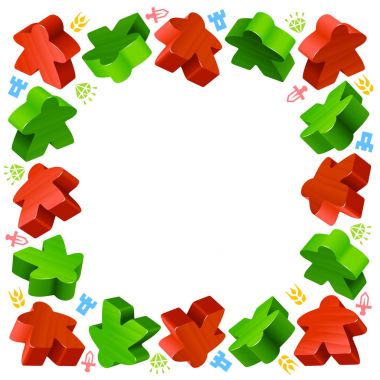 Kırmızı ve yeşil meeples kare çerçeve