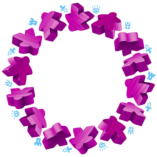 Cirkelframe van paarse meeples — Stockvector