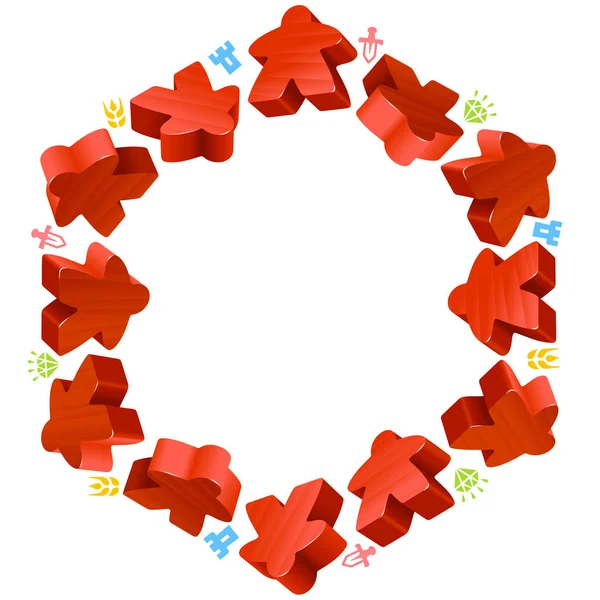 十六进制框架的红色 meeples — 图库矢量图片