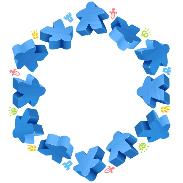 Cadre hexagonal de meeples bleus — Image vectorielle