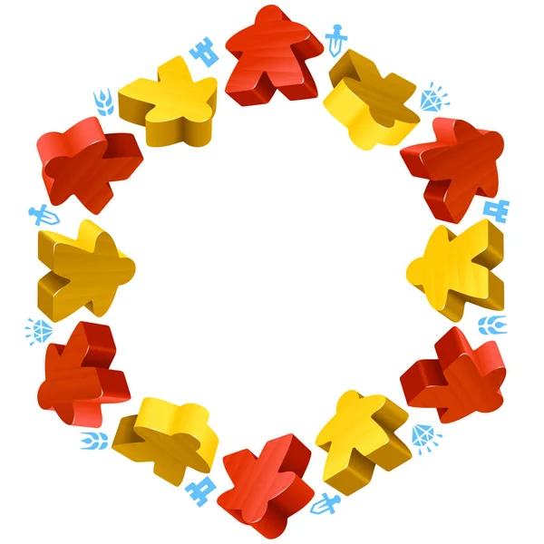 十六进制红色和黄色的 meeples 的帧 — 图库矢量图片