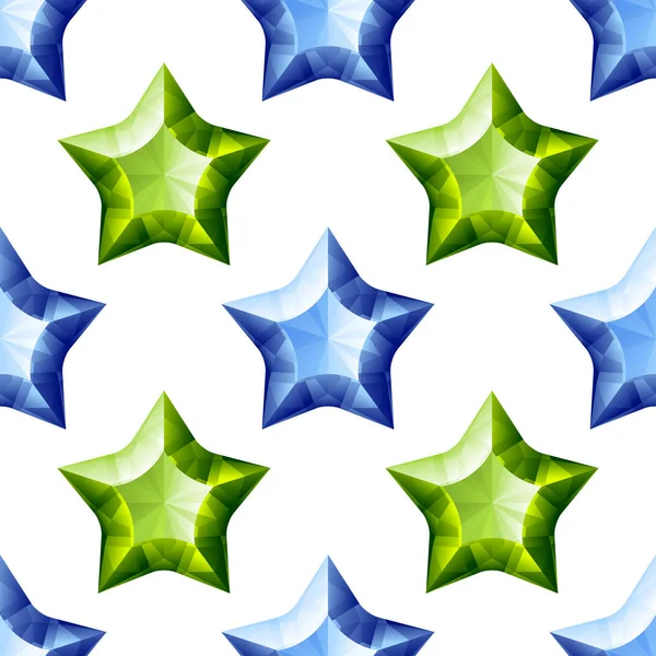Алмазные звёзды бесшовный узор. Синий и зеленый — стоковый вектор