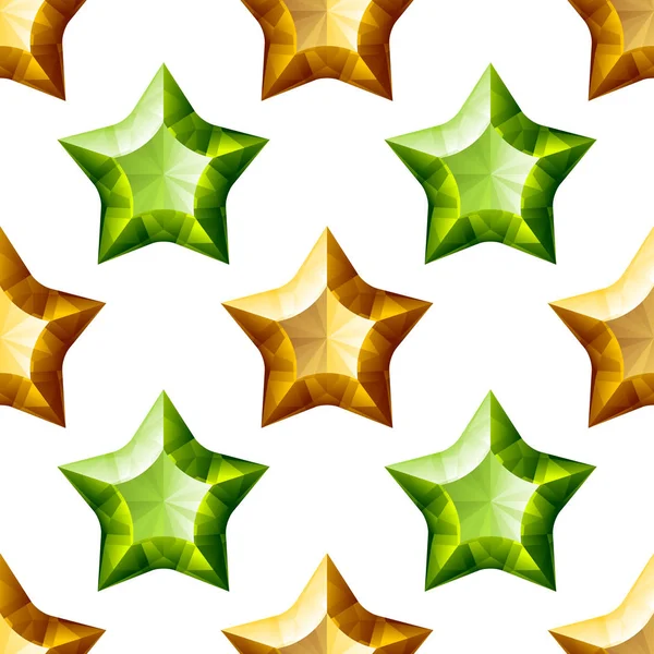 Алмазные звёзды бесшовный узор. Желтый и зеленый — стоковый вектор