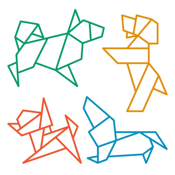 Vector Origami Cães Ícone Set Abstrato Baixo Poly Pet Dog Ilustração De Stock