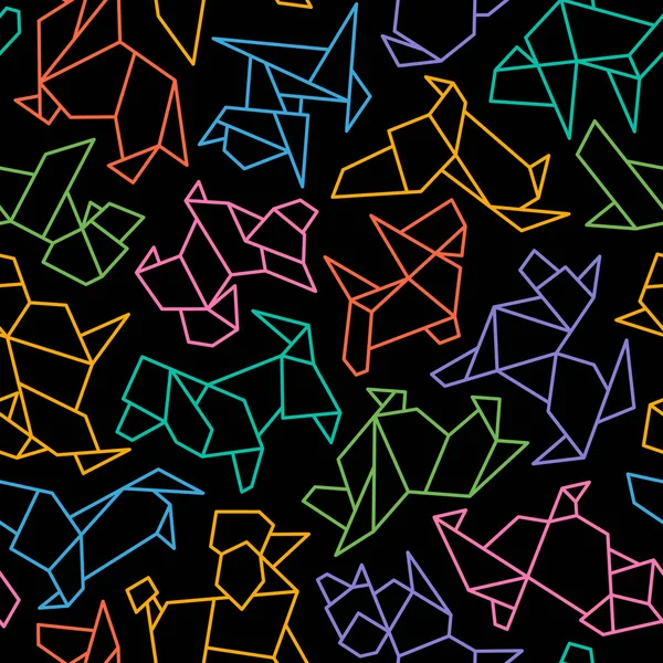 Vector Origami Perros Fondo Sin Costura Patrón Silueta Signo Raza — Vector de stock