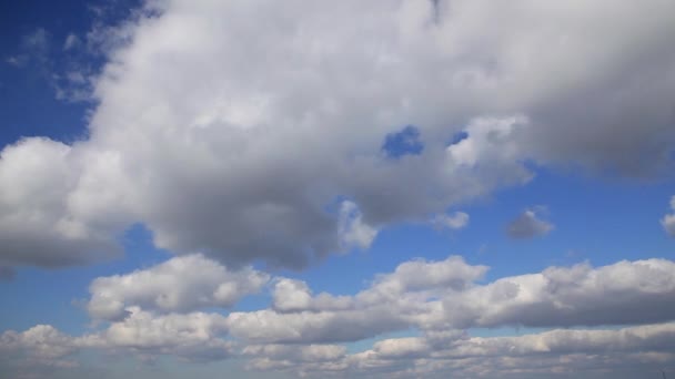 Time lapse skott av molnig himmel på blå himmel. Vita moln kör över blå himmel. klipp vita fluffiga moln över blå himmel. — Stockvideo