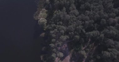 Hava: orman peyzaj göl manzaralı. Sonbahar dönemi, bulutlar ile güneşli bir gün. güzel bir orman göl, yüksek bir tür. yeşil ağaçlar tarafından su dur. Orman manzara. Ukrayna. 