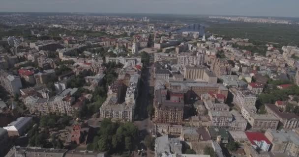 Kiev Street Vladimirskaya Aerial City Landscape Height Bird Flight Dawn — Stock Video