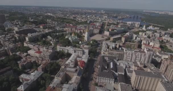 Kiev Street Vladimirskaya Aerial City Landscape Height Bird Flight Dawn — Stock Video