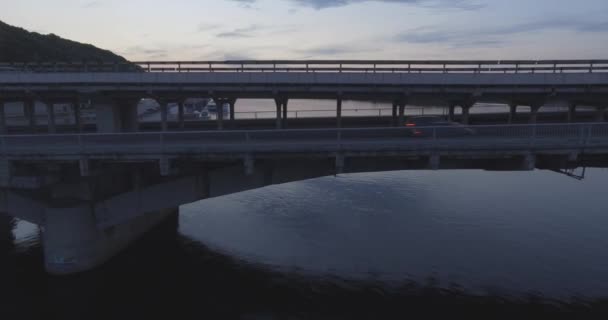 Antenowe Miasta Ukrainy Kijów Przyjazdu Metra Stacji Dniepru 2017 Most — Wideo stockowe