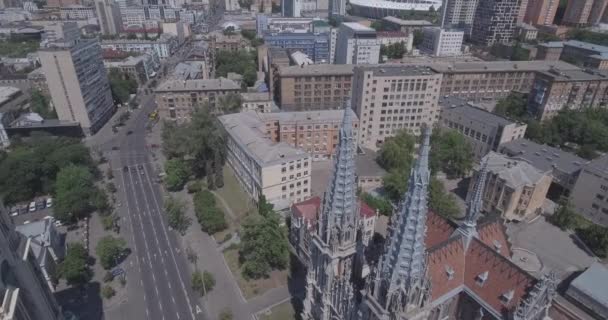 Antenn Kyrkan Nicholas Kiev Katolska Kyrkan Nicholas Från Höjden Fågels — Stockvideo