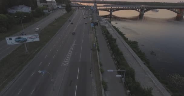 Aérial Ukraine Ville Kiev Arrivée Métro Station Dniepr 2017 Pont — Video