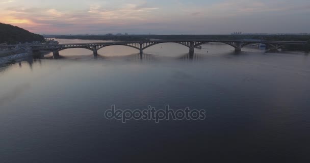 Aerial Ukraine City Kiev Arrival Metro Dnieper Station 2017 Bridge — Stock Video