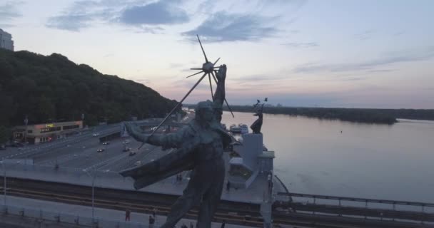 Aerial Ucrânia Cidade Kiev Chegada Metrô Para Estação Dnieper 2017 — Vídeo de Stock