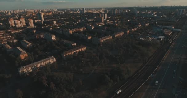 Aerea Strade Grattacieli All Alba Estate Paesaggio Urbano Mattina Una — Video Stock