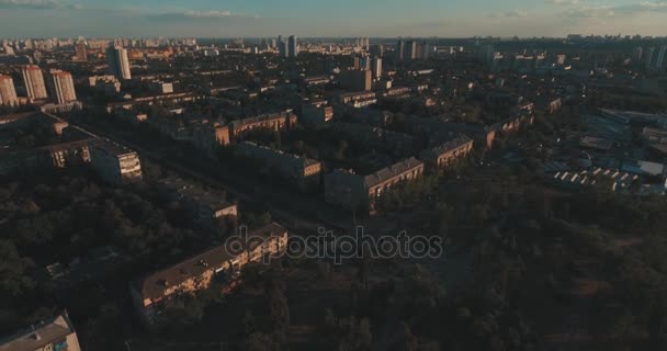 Aerial Streets High Rise Buildings Sunrise Summer Morning Cityscape Bird — Stock Video