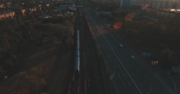 Aérien Rues Gratte Ciel Lever Soleil Paysage Urbain Matin Été — Video