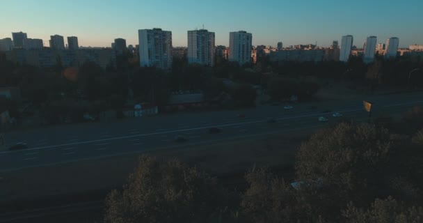 Aérien Rues Gratte Ciel Lever Soleil Paysage Urbain Matin Été — Video