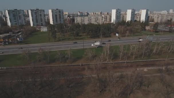 Comboio Metro Aéreo Carros Metrô Chegam Plataforma Trem Metrô Atravessa — Vídeo de Stock