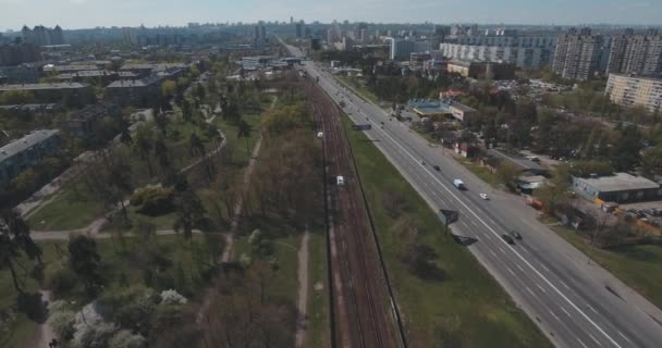 Comboio Metro Aéreo Carros Metrô Chegam Plataforma Trem Metrô Atravessa — Vídeo de Stock