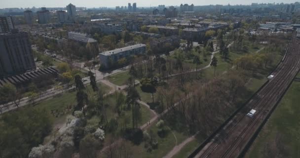 Comboio Metro Aéreo Carros Metrô Chegam Plataforma Trem Metrô Atravessa — Vídeo de Stock