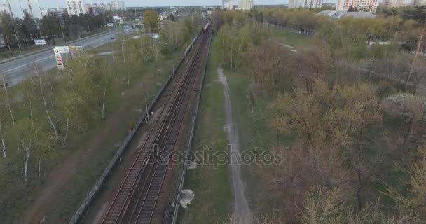 Wohngebiet Der Stadt Bei Sonnenuntergang Aus Der Luft Stadtbild Parks — Stockvideo