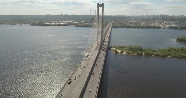 Luchtfoto Van Zuid Brug Stad Kiev Oekraïne South Bridge Stad — Stockvideo