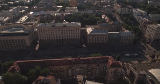 키예프 2017 해돋이에 높이에서 풍경입니다 키예프의 도시에 새벽에 공기에서 — 비디오