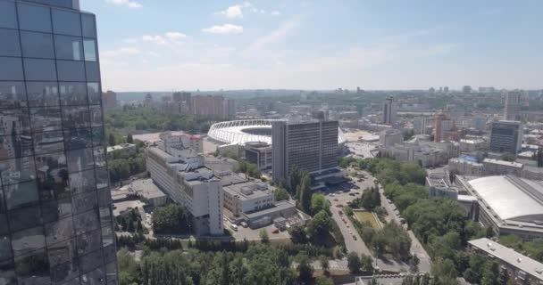 Luchtfoto Loseup Wolkenkrabber Glazen Ramen Gebouwen Zakenwijk Internationale Handel Vloeiende — Stockvideo