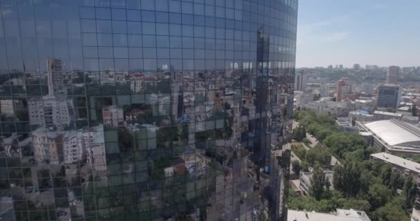 Антена Loseup Хмарочос Скла Вікна Ділового Району Будівель Глобальної Торгівлі — стокове відео
